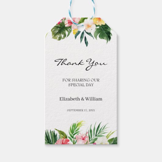 Tropical Floral & Blätter Gastgeschenk Hochzeit Vi Geschenkanhänger (Vorderseite)