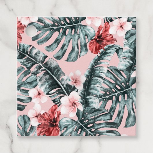 Tropical Floral Blätter Hibiskus Floral Blume Geschenkanhänger (Vorderseite)
