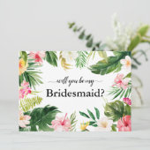 Tropical Floral Blätter werden Sie meine Bridesmai Einladung (Stehend Vorderseite)