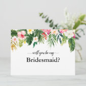 Tropical Floral Blätter werden Sie meine Bridesmai Einladung (Stehend Vorderseite)