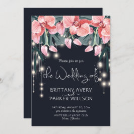 Tropical Floral Blue Wedding Einladung