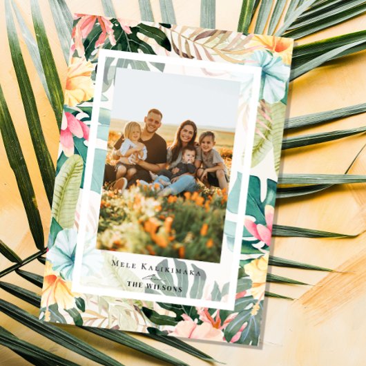 Tropical Floral & Botanical Holiday Photo Card Einladung
