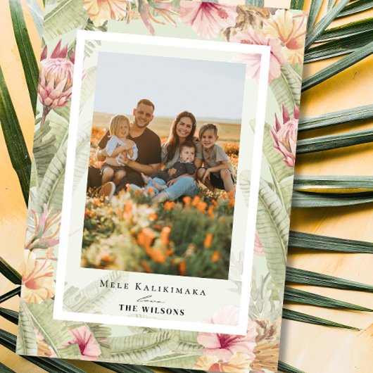 Tropical Floral & Botanical Holiday Photo Card Einladung