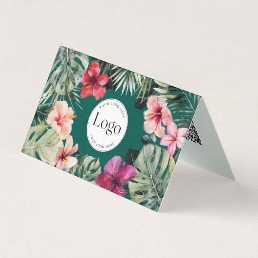 Tropical Floral Botanical Logo QR Code Folded Visitenkarten (Vorderseite)