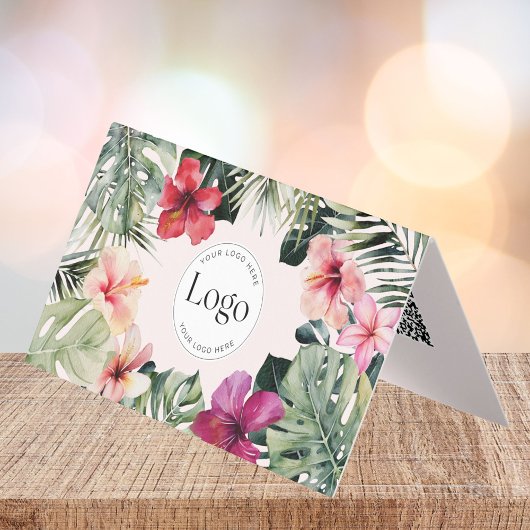 Tropical Floral Botanical Logo QR Code Folded Visitenkarten