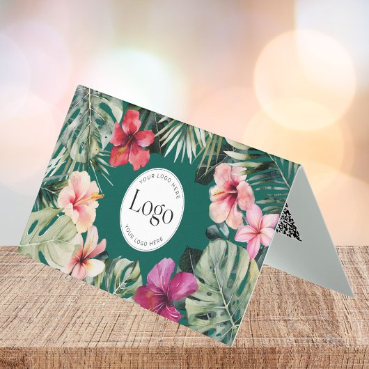 Tropical Floral Botanical Logo QR Code Folded Visitenkarten