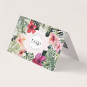 Tropical Floral Botanical Logo QR Code Folded Visitenkarten (Vorderseite)