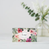 Tropical Floral Botanical Logo QR Code Visitenkarte (Stehend Vorderseite)