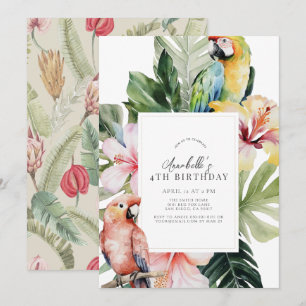 Tropical Floral Botanical Parrot Welse Kindergebur Einladung