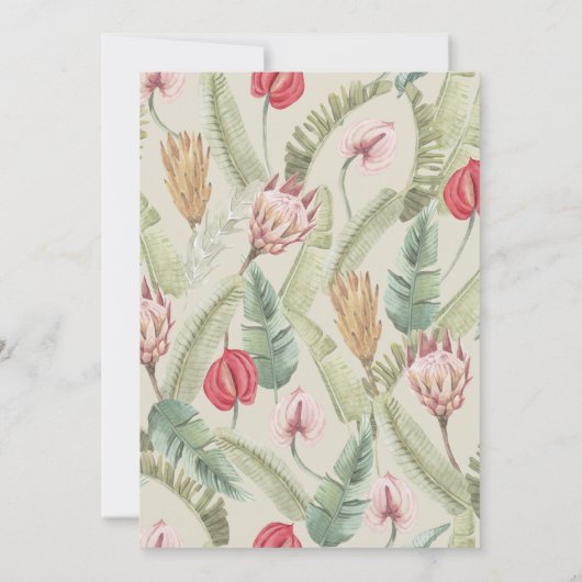 Tropical Floral Botanical Parrot White Baby Dusche Einladung (Rückseite)