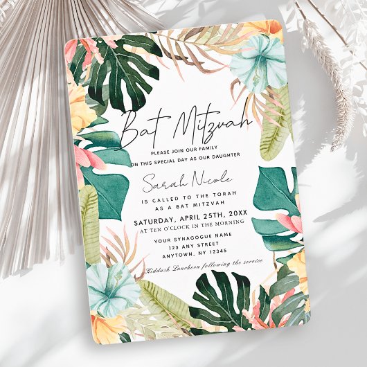 Tropical Floral & Botanical Plants Bat Mitzvah Einladung