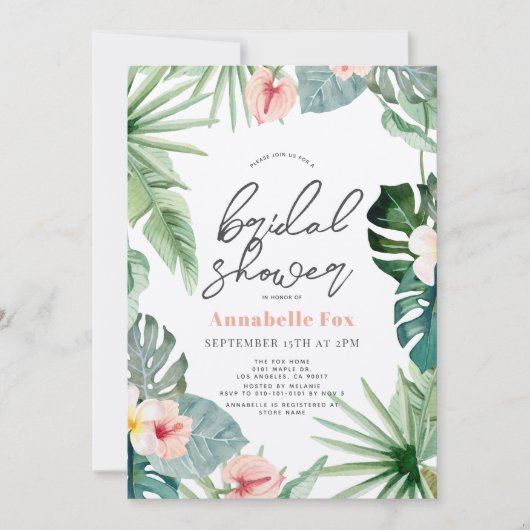 Tropical Floral Botanical Watercolor Bridal Shower Einladung (Vorderseite)