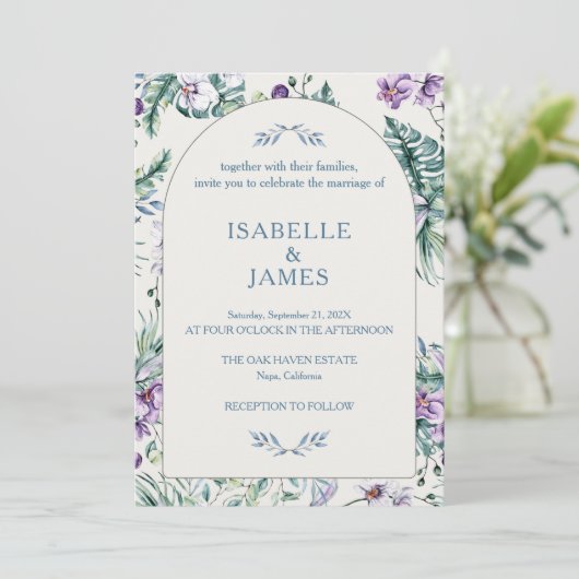 Tropical Floral Botanical Wedding Personalized Einladung (Stehend Vorderseite)