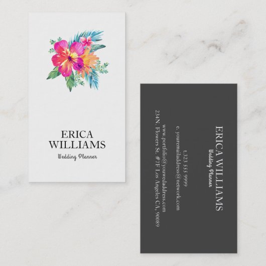 Tropical Floral Bouquet Wedding Planner Visitenkarte (Vorne/Hinten)