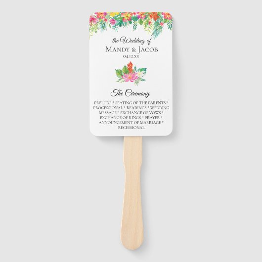 Tropical Floral Bouquet Wedding Program Fächer (Vorderseite)