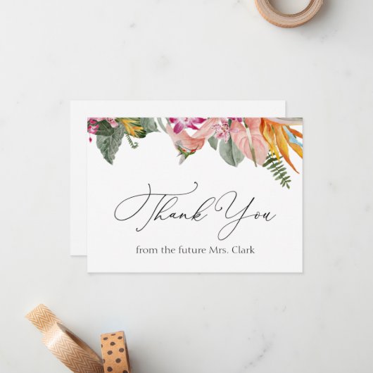 Tropical Floral Brautparty Danke Mitteilungskarte (Vorderseite/Rückseite Beispiel)