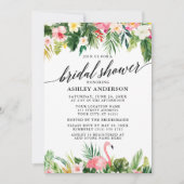 Tropical Floral Calligraphy Brautparty Green Einladung (Vorderseite)