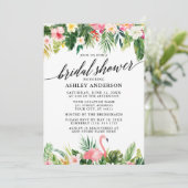 Tropical Floral Calligraphy Brautparty Green Einladung (Stehend Vorderseite)