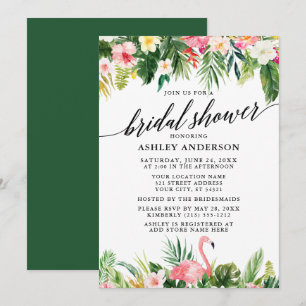 Tropical Floral Calligraphy Brautparty Green Einladung