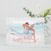 Tropical Floral Christmas Foto Feiertagskarte (Stehend Vorderseite)