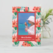Tropical Floral Christmas Foto Feiertagskarte (Stehend Vorderseite)