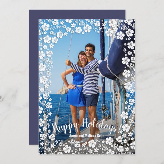 Tropical Floral Christmas Foto Feiertagskarte (Vorne/Hinten)