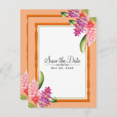 Tropical Floral Coral Orange & Gold Save the Date Ankündigungspostkarte (Vorne/Hinten)