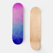 Tropical Floral Dark Ombre Raspberry Aquamarin Blu Skateboard (Vorderseite)