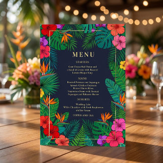 Tropical Floral Design | Hibiscus & Greenery Menu Einladung