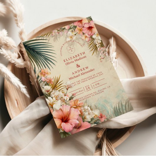 Tropical Floral Destination Wedding Einladung