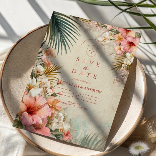 Tropical Floral Destination Wedding Save The Date