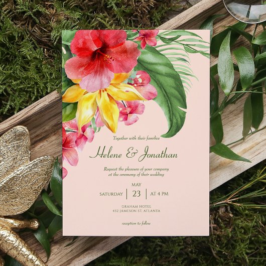 Tropical Floral farbenfrohe Zielhochzeit Einladung