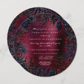 Tropical Floral Fern Blätter Gerahmt Burgund Glitz Einladung (Vorne/Hinten)