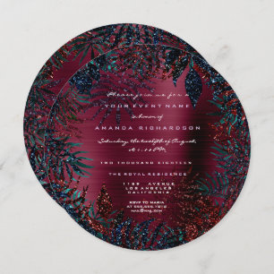 Tropical Floral Fern Blätter Gerahmt Burgund Glitz Einladung