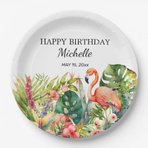 Tropical Floral Flamingo Alles Gute zum Geburtstag Pappteller