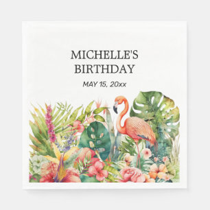 Tropical Floral Flamingo Alles Gute zum Geburtstag Serviette