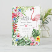 Tropical Floral Flamingo Baby Dusche Einladung (Stehend Vorderseite)