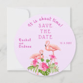 Tropical Floral Flamingo Bold Pink Green Wedding Save The Date (Vorderseite)
