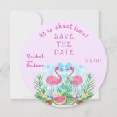 Tropical Floral Flamingo Bold Pink Green Wedding Save The Date (Vorderseite)