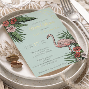 Tropical Floral Flamingo Brautparty Gold Folieneinladung