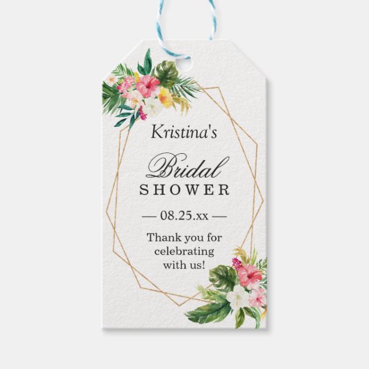 Tropical Floral Flamingo Brautparty Vielen Dank Geschenkanhänger (Vorderseite)