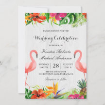 Tropical floral Flamingo Couple Wedding Einladung