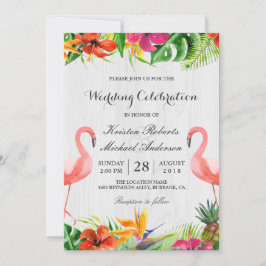Tropical floral Flamingo Couple Wedding Einladung