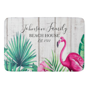 Tropical Floral Flamingo Familienname Beach House Badematte