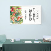 Tropical Floral Flamingo Happy Birthday Name Banner (Messeveranstaltung)