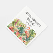 Tropical Floral Flamingo Happy Birthday Name Serviette (Ecke)