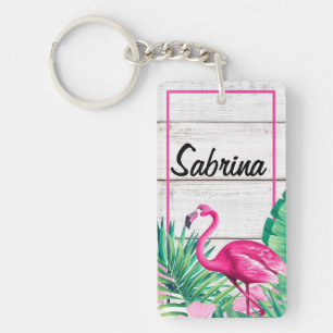 Tropical Floral Flamingo Individuelle Name Summer Schlüsselanhänger