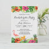 Tropical Floral Flamingo Luau Junggeselinnen-Absch Einladung (Stehend Vorderseite)