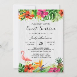 Tropical Floral Flamingo Luau | Sweet 16 Birthday Einladung