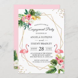 Tropical Floral Flamingo Summer Engagement Party Einladung
